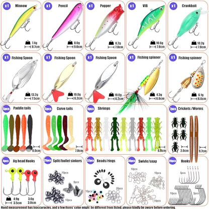 EXAURAFELIS Fishing Lures,Tackle Box with Tackle Included, Crankbaits, Spoon, Shrimp Worm Bait, Hooks,Weights & Other Accessories, Fishing Lures kit Lure Set for Bass Trout Salmon - color: 147pcs