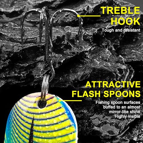 Fishing Spoons Saltwater Fishing Lures,5pcs Trolling Spoon Lure with Treble Hooks Metal Jigs Lures for Bass Trout Tuna Salmon Grouper Freshwater Saltwater - size: 1/2oz(14g)