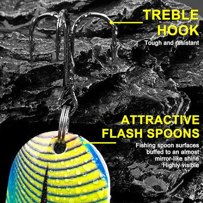 Fishing Spoons Saltwater Fishing Lures,5pcs Trolling Spoon Lure with Treble Hooks Metal Jigs Lures for Bass Trout Tuna Salmon Grouper Freshwater Saltwater - size: 1/4oz(7g)