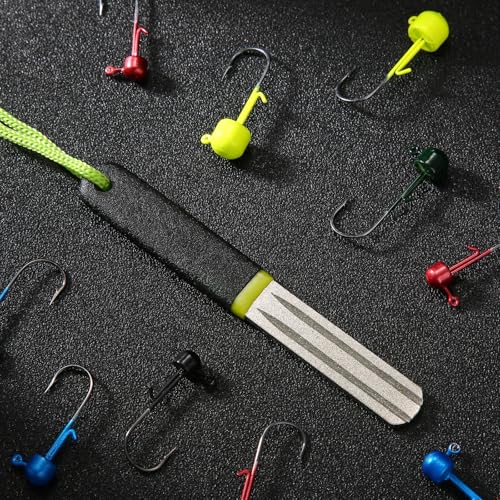 Skylety 2 Pcs Hook Sharpener Hook File for Fishing Diamond File with Handle Portable Double Sided Fine and Medium Grit for Fishing - color: Light Green and Red