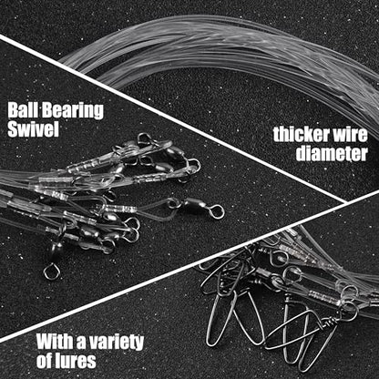 Fishing Leaders, 12/24pcs Nylon Mono Fishing Wire Leader Line with Swivels Snap Kits Connect Tackle Lures Rig or Hooks, High Strength Fishing Leader Line for Saltwater Freshwater 20/30/40/50lb - size: 12pcs, style: 6''-20lb