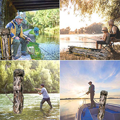 Allnice Durable Canvas Fishing Rod & Reel Organizer Bag Travel Carry Case Bag- Holds 5 Poles & Tackle - color: Camo