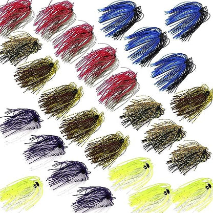 Silicone Jig Skirts Fishing Lures 50 Strands Bass Fishing Jigs Spinnerbait Skirts Replacement Kit Squid Jig Spinner Bait DIY Fishing Lures 12/24 Bundles - size: Type A-12 bundles