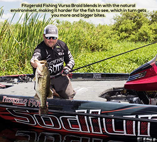 Fitzgerald Vursa Braided Green Professional Graded Power Fishing Line 150/300/1500 Yd, Smooth 8 Strands, Extremely Thin, Heavy Duty, Superior Knot Strength, Longer Casting, Fade Resistant, 10-80 Lb - size: 150yd
