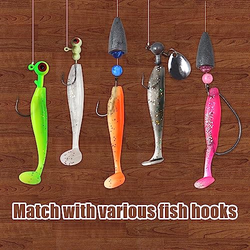 MAFIMOEA 50 Pcs Soft Fishing Lures Plastic Paddle Tail Swim Baits Kit for Bass Trout Walleye Crappie 5 Mixed Colors Fishing Soft Plastic Lure Kit 5.5CM - color: green