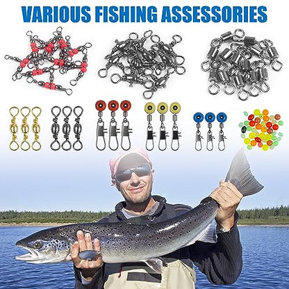 SILANON Fishing Swivels Tackle Kit, 174pcs Include Barrel Swivels,Sinker Slides,3 Way Swivels,Duo Lock Snaps,Barrel Snap Swivels Fishing Tackle Box Set for Bass Trout Saltwater Freshwater - style: 174pcs Kit