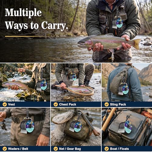 Meonum Fly Fishing Tippet Holder Kit with 5 Tippet Spools 2X-6X, 50m/55Yds Portable Leader Organizer System with Integrated Line Cutter and Line Retainers for Beginners & Trout Fishing