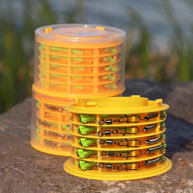 Abrasion Resistant Braided Fishing Lines with 3 Hooks and Stainless Steel Snap Connect, Anti-Tangle Tandem Fishing Hooks with Organizer, 5 Sets of Hooks with Storage Box