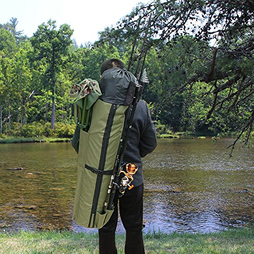 Multifunction Fishing Pole Bag - Waterproof Rod Reel Bag Carrier Case, Durable Canvas Tackle Large Storage Gift for Men Travel, Khaki - color: Khaki Green