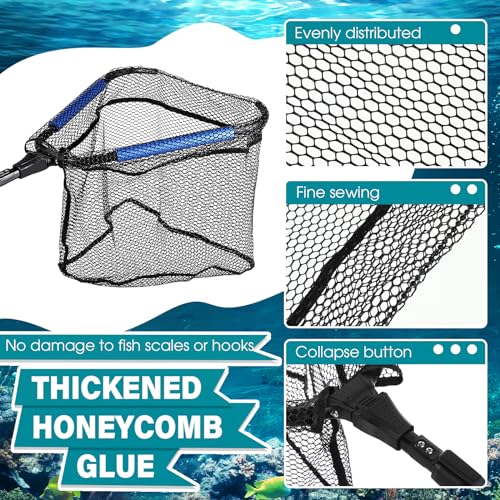 Windyun 3 Pcs Folded Fish Trap Includes Landing Net with Telescoping Pole Handle Cylindrical Hexagon Bait Bag Rope Bait Traps for Fishing Crab Crawfish Shrimp Lobster Accessories