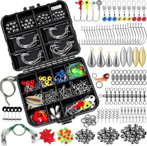 TOPFORT 187/343pcs Fishing Accessories Kit, Organized Fishing Tackle Box with Tackle Included, Fishing Hooks, Fishing Weights Sinkers, Fishing Gear and Equipment, Fishing Gift for Men - color: 187pcs Fishing Accessories kit