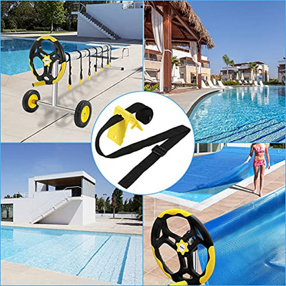 VINGLI Pool Cover Reel Set Solar Pool Cover Reel for Inground Swimming Pool, Aluminum Solar Swimming Inground Cover Blanket Reel (Upgrade) (Straps) - size: Universal (14-21 FT)