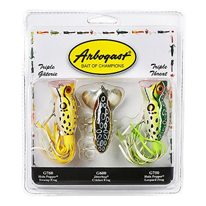 Arbogast Triple Threat Fishing Lure 3-Pack - Includes Jitterbug Lures and Hula Popper Lures - style: 2 Hula Popper, 1 Jitterbug