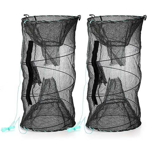 ZENFUN 2 Pcs Fishing Bait Trap, Crab Traps Minnow Traps, Crawfish Trap, Collapsible Net, Foldable Fishing Net Portable Folded Fishing Accessories