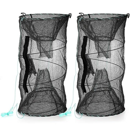 ZENFUN 2 Pcs Fishing Bait Trap, Crab Traps Minnow Traps, Crawfish Trap, Collapsible Net, Foldable Fishing Net Portable Folded Fishing Accessories
