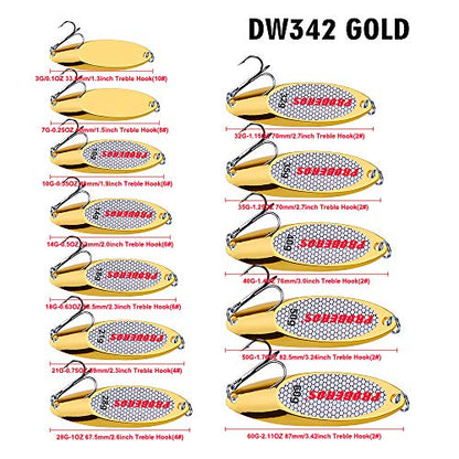 PROBEROS Fishing Spoons Lures Bass Baits Jigging Bait Tackle with Treble Hooks Hard Metal Spoon Fishing Lure Weight Pick 10 Pcs/Pack Silver Gold - color: 10PCS Gold, size: 28G-1OZ