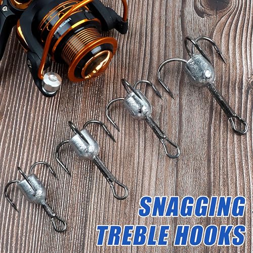 Snagging Hooks Snagging Weighted Treble Hooks Large Treble Fishing Hook Bunker Snag Hook with Weight for Saltwater Freshwater Bass Trout Salmon 5/0 6/0 8/0 10/0 - size: 6/0-1.25oz-5pcs