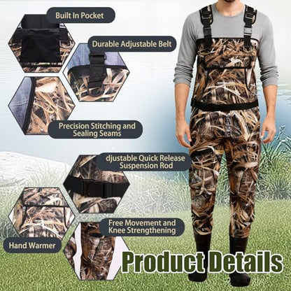 Neoprene Fishing Waders for Men, Waterproof Chest Waders - size: 14#