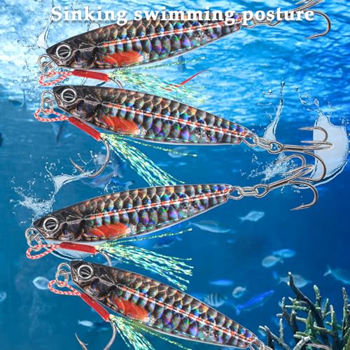 Fishing Jigs Vertical Saltwater Jigs Vertical Jigging Spoon Fishing Tuna Lures Boat Fishing Artificial Lures for Tuna, Grouper, Dogtooth, Snapper, Bass, Salmon/60g, 80g,120g - color: 10pcs-multicoloured