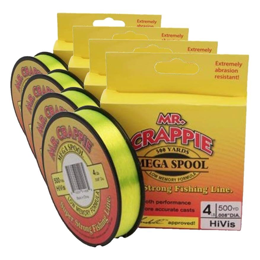 Lew'sLews Fishing, Mr. Crappie Mega Spools, Clear, 4 lb - color: Hi-Vis, size: 4 lb (Pack of 4)