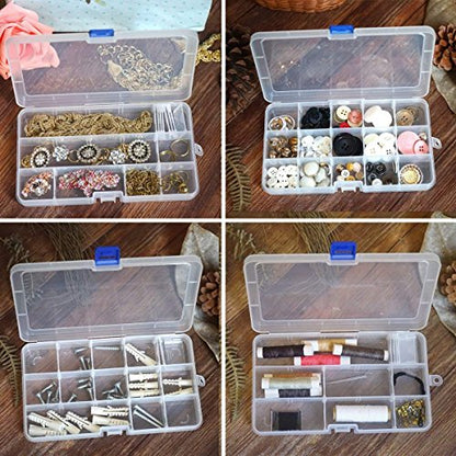 Qualsen 15 Girds Bead Organizer with Adjustable Dividers(8 Pack)，Tackle Box Organizer and Small Plastic Organizer Box for Jewelry, Beads, Earrings, Crafts, Screws and Fishing Tackles Small Items - size: 15 Gird-8pcs