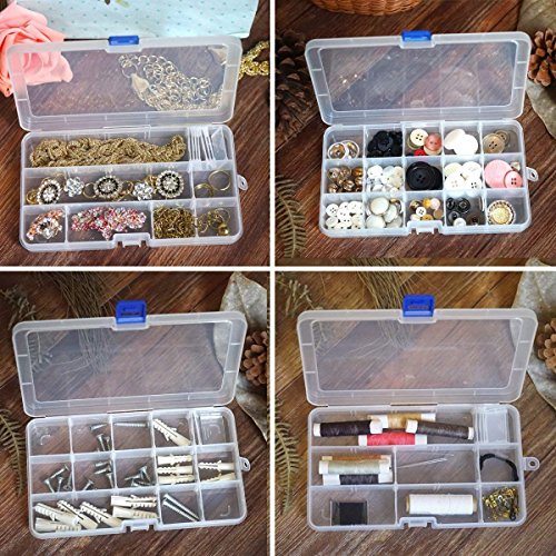 Qualsen 15 Girds Bead Organizer with Adjustable Dividers(8 Pack)，Tackle Box Organizer and Small Plastic Organizer Box for Jewelry, Beads, Earrings, Crafts, Screws and Fishing Tackles Small Items - size: 15 Gird-8pcs