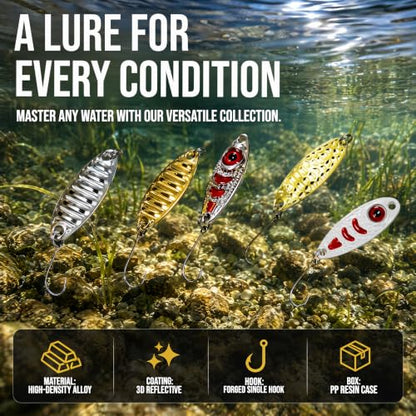 28pcs Spoon Fishing Lures Set with Hooks, Hard Metal Trout Spoons & ice Fishing Spoons for Salmon, bass, and Saltwater Fishin - color: Crater Gold & Silver