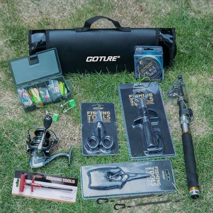 Goture Fishing Rod and Reel Combos,1.8M-2.7M Telescopic Fishing Pole Spinning Reel Line Lures Set with Carrier Bag,Telescopic Rod Kit for Starter Travel Saltwater Freshwater Gear Gift - color: C4:Fishing Full Kit with Carrier Bag, size: 9 ft/2.7 m