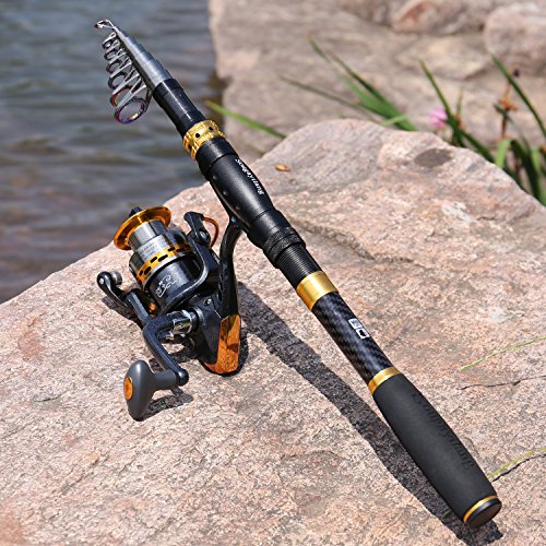 Sougayilang Fishing Rod Reel Combos Carbon Fiber Telescopic Fishing pole with Spinning Reel for Travel Saltwater Freshwater Fishing - color: Fishing Full Kit, size: 7.87 ft