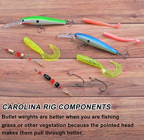 Carolina Rigs for Fishing 5pcs Carolina Ready Rigs with Bullet Worm Weights Pre Rigged Carolina Rigs for Bass Fishing Catfishing Saltwater Freshwater - size: 1/2oz-5pcs