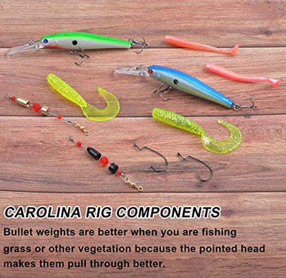 Carolina Rigs for Fishing 5pcs Carolina Ready Rigs with Bullet Worm Weights Pre Rigged Carolina Rigs for Bass Fishing Catfishing Saltwater Freshwater - size: 1/2oz-5pcs