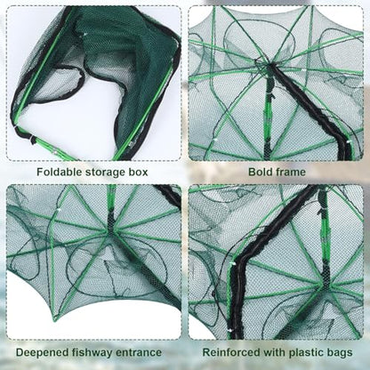 Casting Nets for Fishing Collapsible 6 Holes Large Minnow Cage Foldable 23.6 x 8.7 Inch with Bait Balls Small Fish Net and Rope for Crab Shrimp Crawdad Lobster Crayfish Catfish