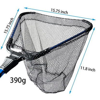 YHC Freshwater Saltwater Fishing Floating Fishing Net Extra Strong Foldable Fishing Net Rubber Coated Fish Landing Net - color: 30Inch Blue Net