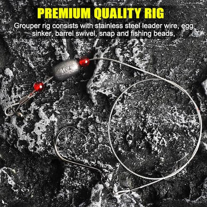 SILANON Pre-Rigged Carolina rig Saltwater Grouper Rig Egg Sinker Flounder Rigs with 10 Circle Hooks Steel Wire Leader for Catfish Snapper Flounder Halibut Redfish Surf Fishing Bottom Rig - size: Egg sinker Rig(6pcs)+Circle hooks(20pcs)