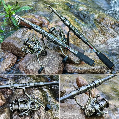 Sougayilang Fishing Rod and Reel Combo – 5.9FT Telescopic Carbon Fiber Fishing Pole with 12+1 BB Spinning Reel, Saltwater Freshwater Kit - color: 2PACK- 5.9FT Fishing Rod and Reel