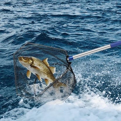 Fishing Net with Handle, with 85" Adjustable Extra Long Handle Fishing Net- Landing Net for Steelhead, Salmon, Bass & More Ideal for Kayak/Fly/Catfish Trout Fishing, Fishing Gear Gifts for Men