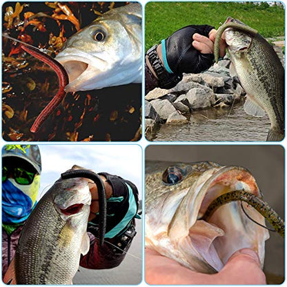 PLUSINNO Wacky Worm Fishing Lure Kit, Soft Plastic Fishing Lures, Grub Baits Hook Wacky Rig Bass Trout Fishing Worms Lures w/Tackle Box - color: 133PCS 5.5" Wacky Worm Fishing Lure Kit