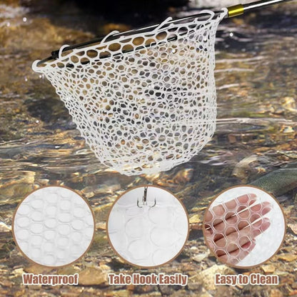 Fishing Landing Net Trout Net Replacement Netting with Rubber Mesh for Fish Fly and Fishing Landing - color: White Rubber Fishing Net, size: Dia 50cm*Dep 26cm(Cir 150cm)