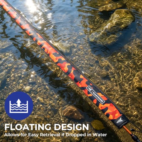 KastKing MeshGuard Camo Neoprene Fishing Rod Socks, Fishing Rod Sleeve, Floating Rod Sleeves, Adjustable Lanyard & Built-in Hanging Loop, Fits Casting, Spinning, and Fly Rods - color: Orange Camo 1 Pcs, style: Spinning
