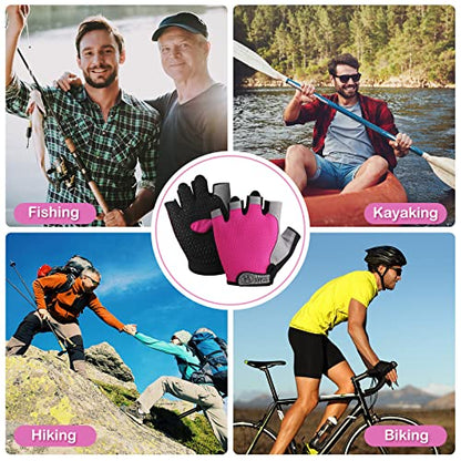 Xtinmee 4 Pairs UV Protection Fishing Gloves Half Finger Sun Rowing Gloves for Women Men Outdoor Kayaking Hiking Paddling Driving Canoeing Sailing, 4 Styles, XL