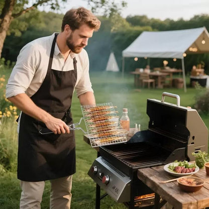 BBQ Grill Basket, 430 Food Grade Stainless Steel Lockable Fish Grill Basket with Removable Handle, Portable Grilling Rack for Whole Fish, Steak, Shrimp and Vegetables, Outdoor Camping Barbecue