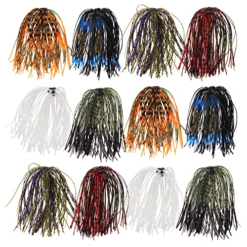 OROOTL Silicone Jig Skirts Spinnerbait Skirt Replacement Bass Fishing Lures for DIY Spinner Baits Buzzbaits Squid Jig Accessories - color: A-Skirts-12pcs