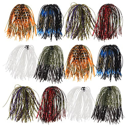 OROOTL Silicone Jig Skirts Spinnerbait Skirt Replacement Bass Fishing Lures for DIY Spinner Baits Buzzbaits Squid Jig Accessories - color: A-Skirts-12pcs