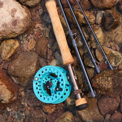 Sougayilang 5/6 Weight 9ft Fly Rod, 4-Piece Graphite Rod, Die Cast Aluminum Reel, Carrying Case, Fly Box & Fishing Flies Combo Starter Kit - color: Fly Fishing Combo #5-Turquoisee