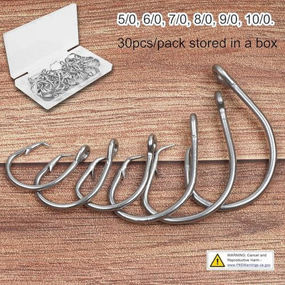 Stainless Steel Tuna Circle Hooks, 30pcs 3X Strong Saltwater Hooks Ultra Sharp for Tuna Marlin Swordfish Sharks, Size 5/0-10/0 - size: 6/0 _30pack