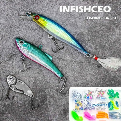 Fishing Lure Bait Tackle Set for Saltwater Freshwater Bass Fish, Including Jig Hooks, Spoon Lures, Crankbait, Soft Plastic Worms, Frog Lure, Fishing Gear Kit