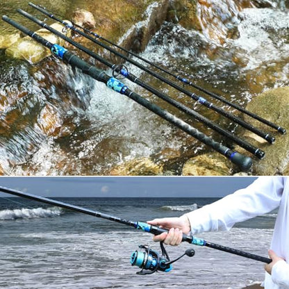 Sougayilang Surf Fishing Rod Portable Travel MH/H Surf Spinning Rod 4 Piece Carbon Fiber Saltwater Fishing Rod 10'/11'/12'/15' - color: blue, size: 12ft-Spinning-4Pc-H