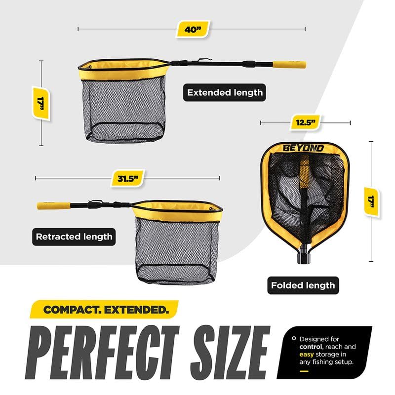 Beyond Braid Floating Fishing Net with Handle – Folding Fishing Net for Easy Storage – Telescopic Landing Net for Bass, Trout, Kayak & Boat Fishing – Durable, Lightweight & Fish Friendly