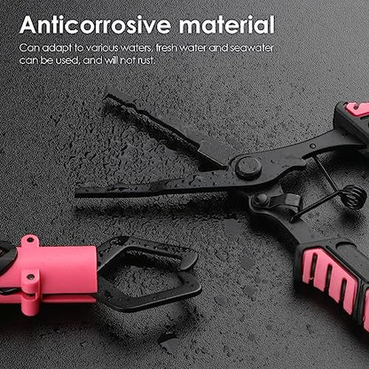 mouhike Fishing Pliers Fish Lip Gripper Fishing Tool Kit Muti-Function Saltwater Fishing Line Cutter Hook Remover with Sheath Lanyard, Fly Ice Fishing Gear Fishing Gifts for Men Women - color: Pink & Black