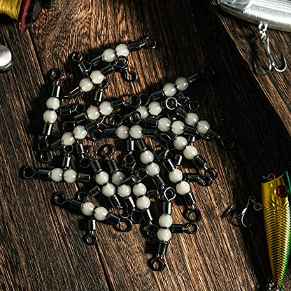 Goture Fishing Swivels, 3 Way Swivels Fishing Tackle, T Shape Cross Line Rolling Swivels with Luminous Beads Saltwater Freshwater,Three Way Fishing Swivels Barrel Swivels for Catfish Rig Surf Rig - color: C:30pcs 3 Way Fishing Swivels-Luminous, size: 7*8